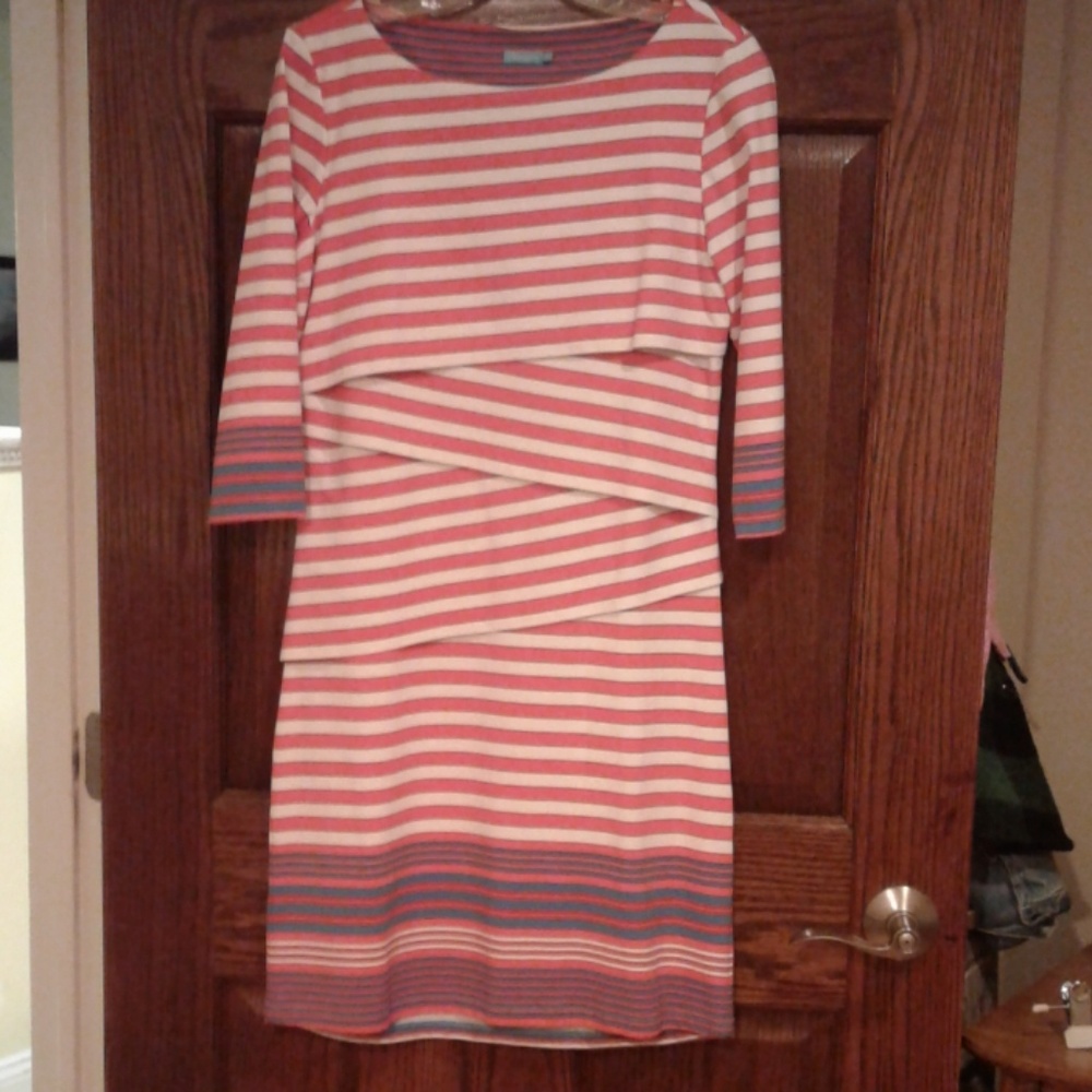 J. McLaughlin Nicola Pink/White Stripe Dress Med